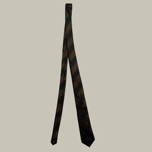 Vince Camuto Mens Silk Necktie Brown Green Diagonal Striped Textured Handmade
